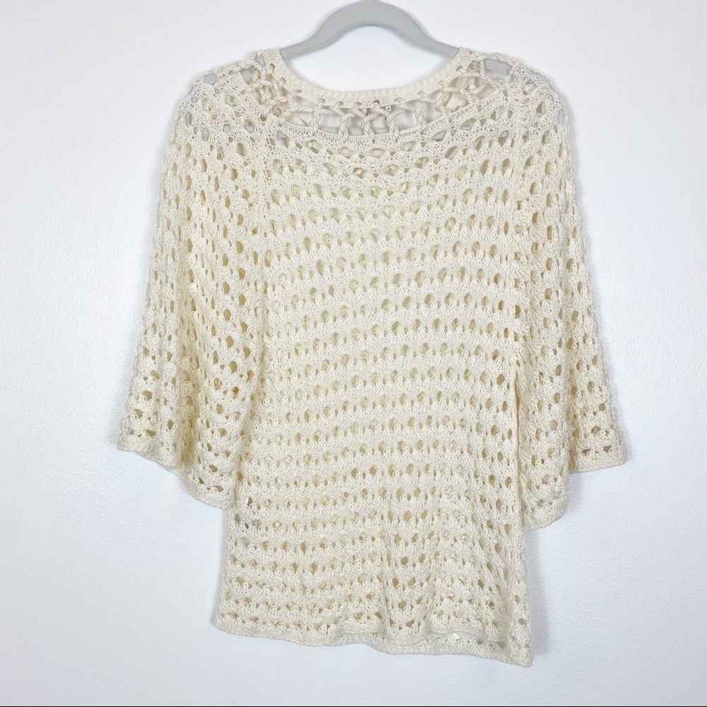 Chico's Crochet Half Sleeve Top Cream Size Small - Picture 8 of 12